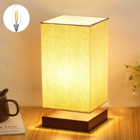Lampe de chevet Depuley, abat-jour en tissu, design scandinave moderne, base en bois clair et naturel, douille E27.