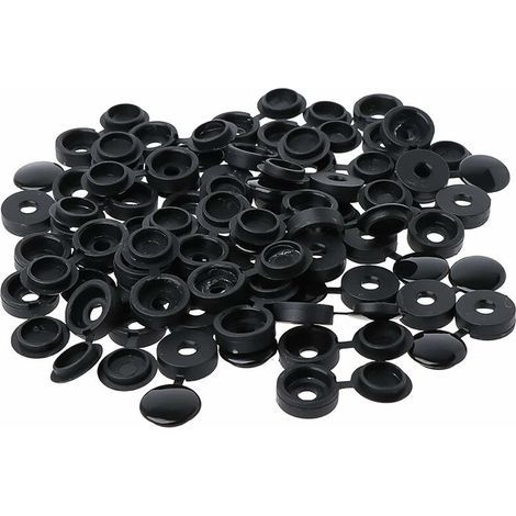 100 Pièces Cache Vis Plastique,Bouchon à Vis en Plastique,Couvercle à vis,Cache-vis de rondelle,Couvercle Décoratif à Vis (Noir) (1/5)