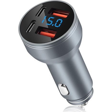 Caricabatterie da auto USB-C interamente in metallo da 126 W, adattatore per caricabatteria rapido da auto a 4 porte con doppio PD da 45 W e doppio QC3.0 USB-A da 18 W, caricabatteria da auto multi-di