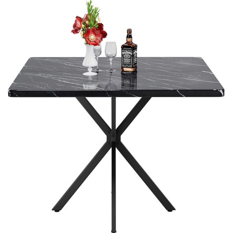 Tavolo da pranzo quadrato nero in MDF e ferro, 98 x 98 x 78 cm, per 4-6 persone (1/5)