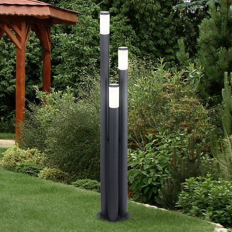 Etc-Shop – Lampadaire extérieur 170 cm en acier inoxydable – 3 colonnes anthracite – 3x E27 max 60W – IP44 pour usage extérieur