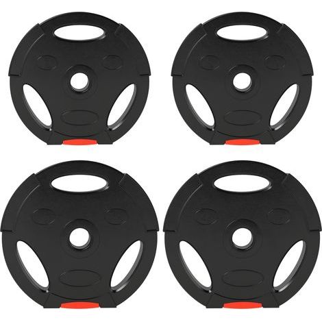 Dischi per pesi, piastre da 2 x 5 kg e 2 x 7,5 kg, con tre maniglie e fori di Ø 25 mm, nere (1/5)
