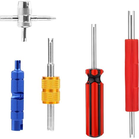 5 Pièces Kit de Réparation de Valves Pneu, Clé Démontage Noyau Valve à Tête Simple et Double Extracteur Tige 4 Voies Clé Démontage Noyau Tige pour Toutes les Valves Standard (1/5)