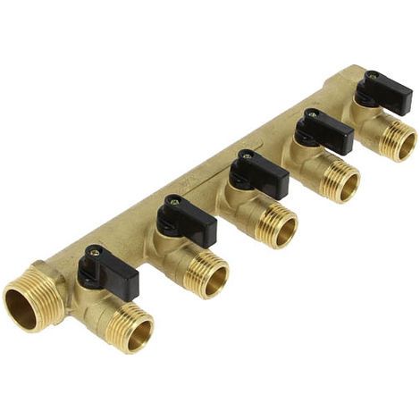 Anquier – Collecteur pour plancher chauffant 5 sorties 3/4" mâle-femelle entraxe 50mm – Laiton CW617-N – Eau sanitaire jusqu'à 90°C