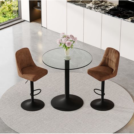 Ensemble table chaises bar verre rond 3 pièces OKMYHOME (1/5)