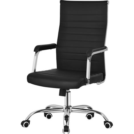 ML-Design Sedia da Ufficio Ergonomica Nero, in Similpelle, Regolabile in Altezza con Braccioli, Struttura in Acciaio Cromato, Funzione Oscillante, Poltrona Girevole da Scrivania, Poltroncina da PC