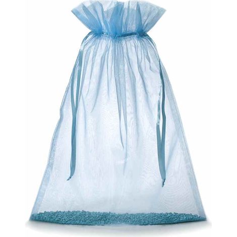 Sacchetto in organza azzurro con coulisse di chiusura in raso è una soluzione pratica e veloce, set da 20 pezzi, cm 30x40H (al tirante 32,5)