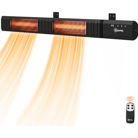Radiateur infrarouge 3000W mural IP65, télécommande, écran LED, minuterie, 9 niveaux, 102.4 x 10 x 5.5 cm, noir, pour salon, chauffage efficace (1/5)