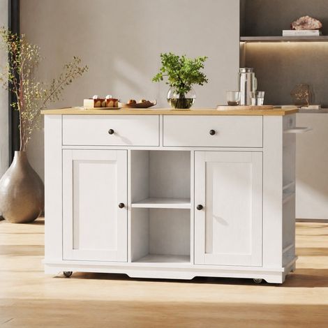 Kücheninsel mit Steckdose und Klappblatt 151,5 cm MDF OKMYHOME (1/5)