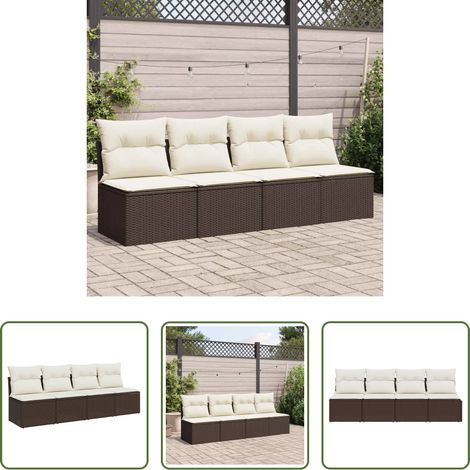 Rattan - Gartensofa mit Kissen 4-Sitzer Braun Poly Rattan (1/5)
