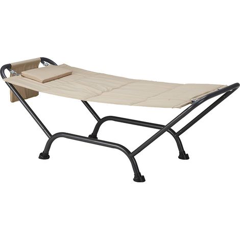 Lettino Amaca a Dondolo con Supporto Maldive in Acciaio e Pvc Beige