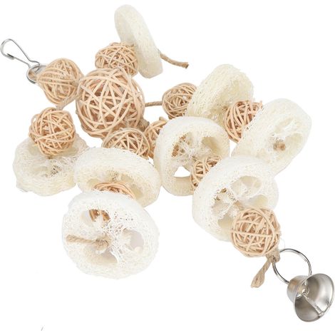 Jouet à mâcher suspendu en luffa et boule de rotin, jouet à picorer à ficelle pour perroquets de grande et moyenne taille (1/5)
