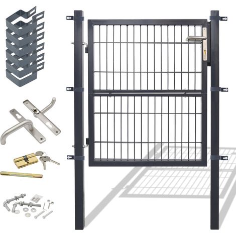 Swanew – Portillon grillagé en acier galvanisé avec serrure – Dimensions 100 x 87 cm – Couleur anthracite – Charnières réglables et poignées robustes