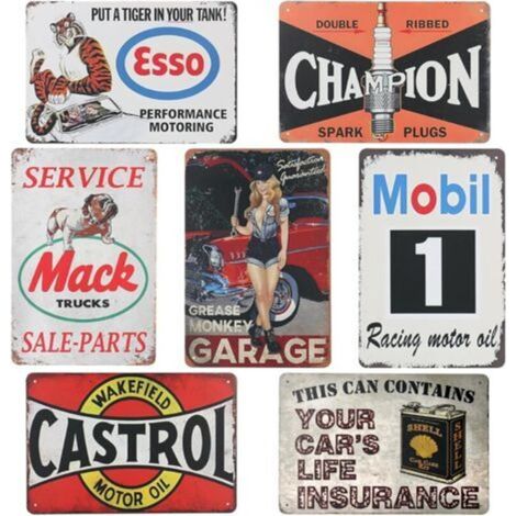 Lot de 7 Plaque Metal Vintage, Plaque Decorative Metal, 30 x 20 cm Decoration Vintage, Décoration pour Café, Garage (1/5)