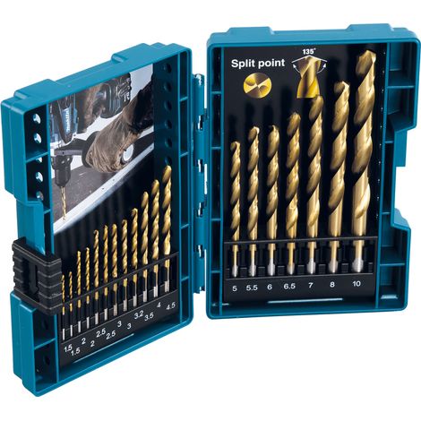 Makita – Jeu de forets à métaux HSS-TIN 19 pièces – Diamètres de 1 à 10 mm – Pour perceuse – Coupe nette sans éclat