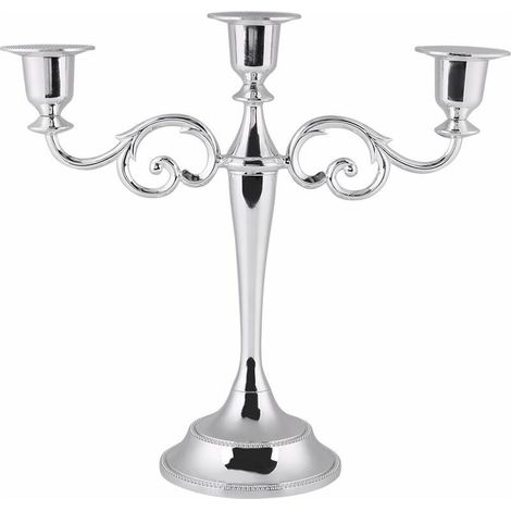 Chandelier 3 Branches Bougeoir en Métal Vintage pour Mariage Décor Maison Table (Color : Silver) (1/4)