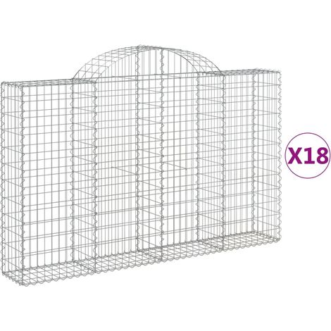 Cestas de gaviones Muro de contención arqueado Valla de jaula 18 piezas 200 x 30 x 120/140 cm Hierro galvanizado Plata 020040487