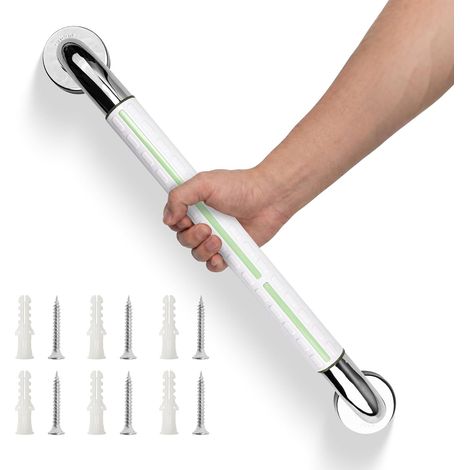 Barres D'appui Salle de Bain Acier Inox 304 avec Poignée Antidérapante et Bande de Sécurité Lumineuse,WC,Douche,Porte Serviettes,Aide Escalier Seniors et Enfants 50cm (1/5)