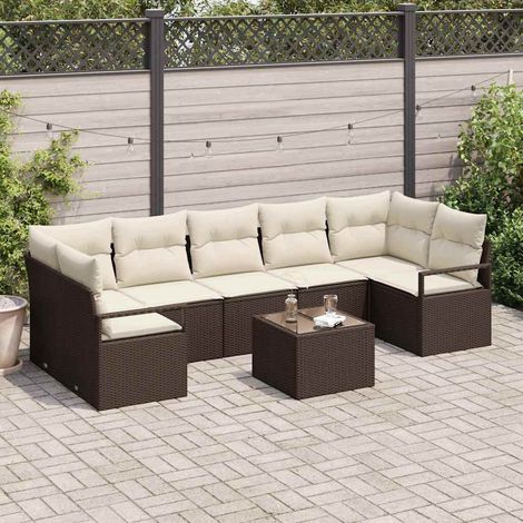 Sofa Set 8 pcs Braun und Creme Poly-Rattan (1/5)