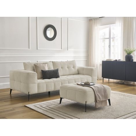 BOBOCHIC - Canapé droit fixe 3 places ANIS tissu bouclette avec pouf   Beige (1/5)