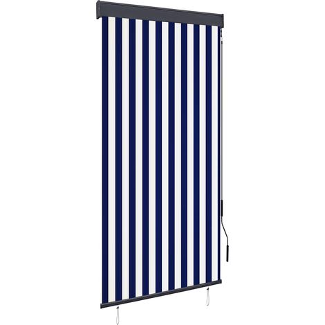 Store enrouleur extérieur 100 x 250 cm, bleu et blanc