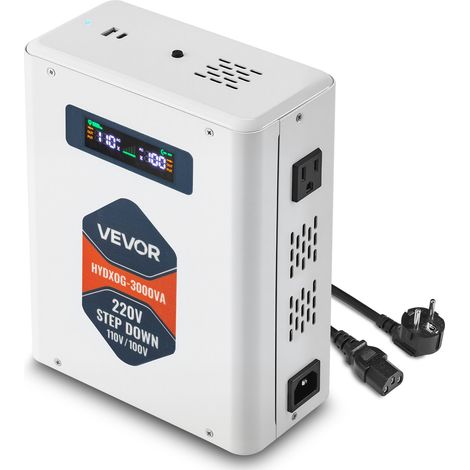 Transformateur 220 V à 110 V, Transformateur de Tension Abaisseur 3000 VA, avec 2 Prises Américaines, Sortie USB, Écran LCD, Protection Contre Surcharges Surintensités, pour Appareils 110 V (1/5)