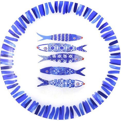 Assiette de Présentation Ronde en Verre Motif Poisson Bleu, Plat de Service 30 x 30 x 2,2 cm - PANGIVO (1/4)