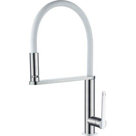 Robinet de Cuisine LED à 3 Couleurs Changeantes, Mitigeur d'Évier Blanc avec Bec Flexible, Nickel Brossé (1/3)