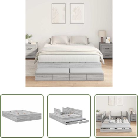 vidaXL Bettgestell - Aufbewahrungsbettgestell Graues Sonoma 160 cm Holzwerkstoff (1/5)