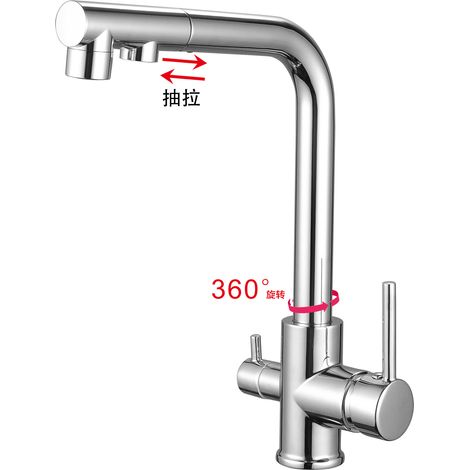 Russian Hot Selling All-Copper Pull-Out Kitchen Faucet, Hot and Cold Water Sink/Vegetable Washing Basin 3-in-1 Dual Control Water Purifier Faucet - Zinc Alloy Body Electroplated Pull-Out Water Purifie