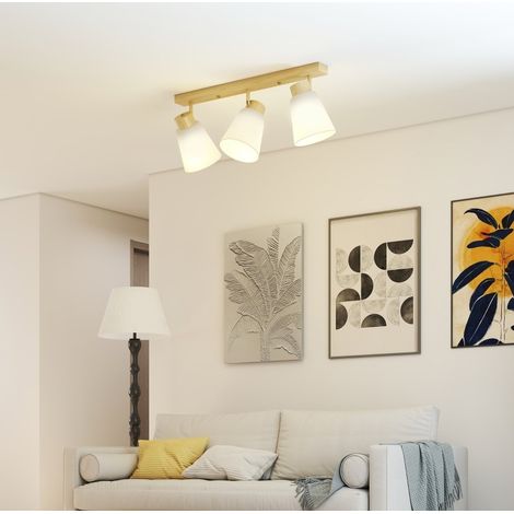 Plafón LED 55x13x20 cm de madera y vidrio natural orientable para salón - MEUBLIV (1/5)