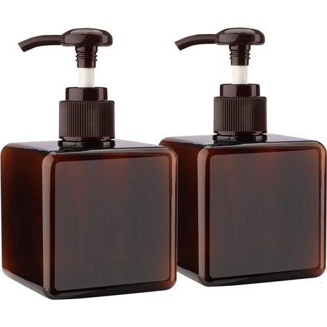 Lot de 2 flacons de pompe en plastique vides rechargeables 250 ml, marron (Marron) - 250ml pump bottle (1/4)