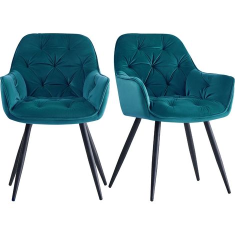 JYMTOM Lot de 2 Fauteuils en Velours de Salle à Manger avec Accoudoirs et Dossier et Les Pieds en Métal au Style Moderne Turquoise