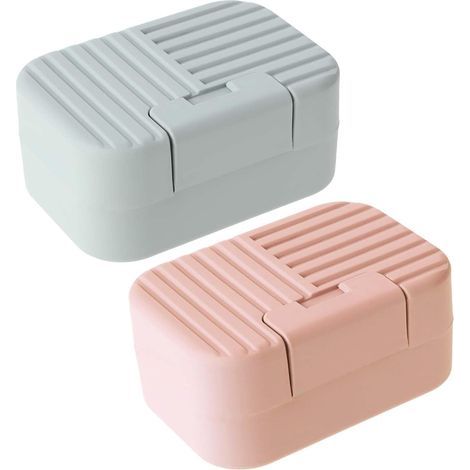 Lot de 2 porte-savons portables en plastique avec couvercle pour salle de bain, douche, cuisine, évier, voyage, camping, randonnée, salle de sport, extérieur (1/5)