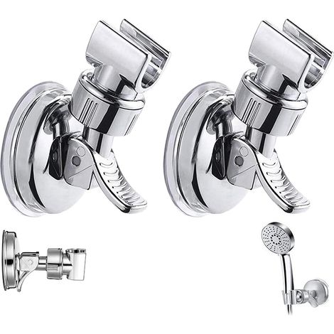 2pcs Support de pomme de douche réglable amovible support mural de douche ventouse support de tête de douche réutilisable sans perceuse étanche pour Salle de Bain Hôtel Carrelage en Verre Métal