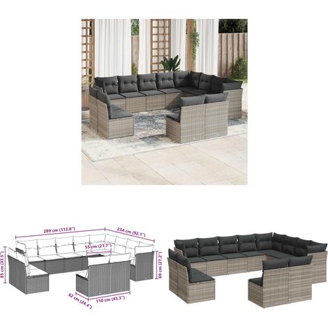 vidaXL Salon de jardin avec coussins 12 pcs gris clair résine tressée (1/3)