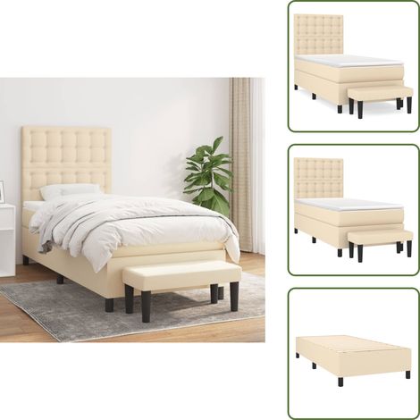 Boxspringbett mit Matratze Creme 100x200 cm Stoff - Boxspringbett - Doppelbett - Cremefarbenes Bett - Bettenrahmen - Lattenrost (1/5)
