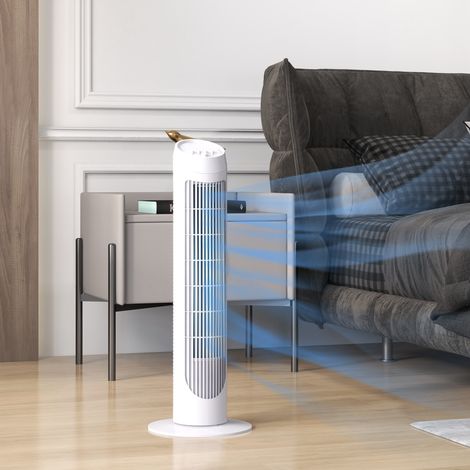 45-W-Turmventilator, leiser Vertikalventilator mit 3 Geschwindigkeitsstufen, 70°-Oszillation für Wohnzimmer, Ø 27 x 75 cm, Weiß