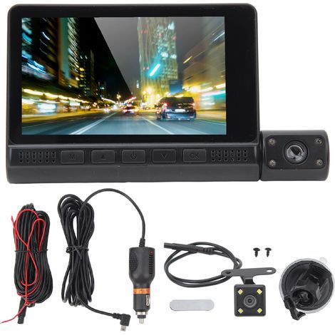 Dashcam 3 canaux 1080P avant arrière intérieur, enregistreur de conduite grand angle 170°, boucle d'enregistrement, capteur G, écran tactile (1/5)