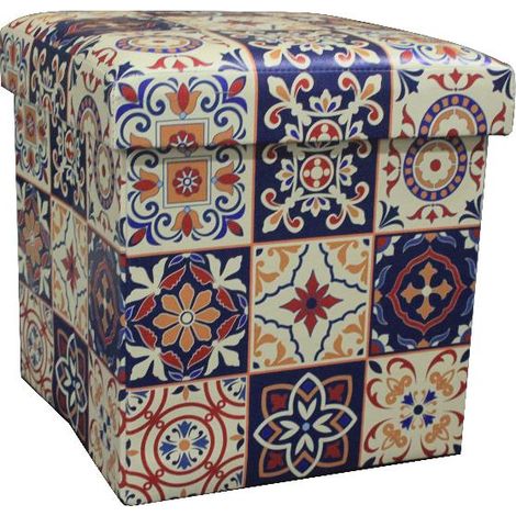 Pouf imbottito decorativo contentore azulejos 36 x 36 x 36 cm (1/2)