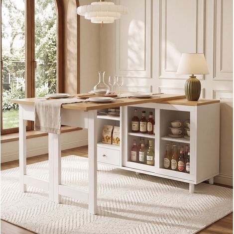 Mesa extensible de comedor plegable con almacenaje y puerta de cristal 120x40x75,5 cm HAVRYA (1/5)