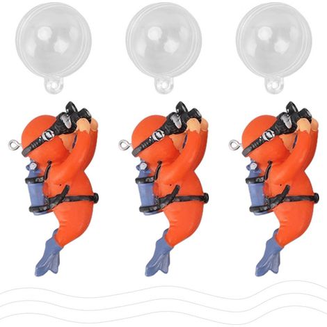 Adorable petite plongeuse décorative pour aquarium, en résine, flottante, orange, pour tous types d'aquariums. (1/5)