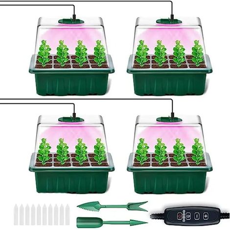SABIR ANMI Mini Serre pour Plantes, 4 Pièces Bac à Semis avec Couvercle Surélevé et Évents, Serre Semis de Culture avec 10 étiquettes, 2 Outils pour Plante de Semis (1/5)
