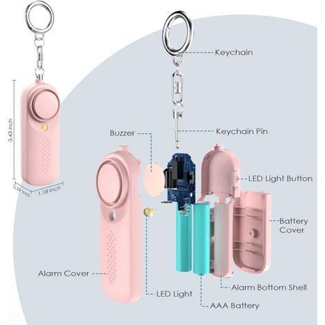 Alarme De Poche - 130 dB - Porte-Clés Personnel - Pour Sécurité Personnelle - IP44 - 88 x 31 x 18 mm - 2 Piles AAA Incluses (1/5)