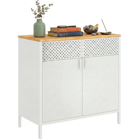 Armoire métal, H x L x P : 77 x 80 x 40 cm, 2 Portes, Tablette réglable, Armoire de Bureau, Blanc/Naturel (1/5)