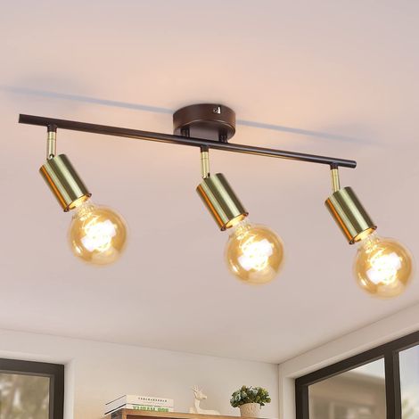 GBLY Deckenleuchte Vintage 3 Flammig Deckenstrahler I E27 Deckenlampe Industrial Küchelampe Schwarz-Gold Retro Deckenspots Schwenkbar Modern Spotleuchte Spotbalken für Küche Flur Gänge Esszimmer