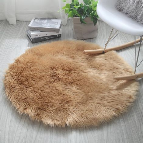 Nordique en peluche rond tapis lavable Simple ordinateur chaise Imitation tapis de sol chambre chevet canapé couverture 4040 cm chameau
