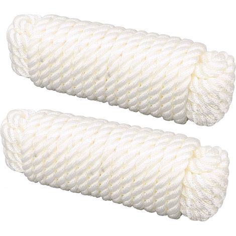 2 cordages d'amarrage 12mm x 7,6m, double tressage, résistance 862kg, aussières pour bateau, blanc (1/5)