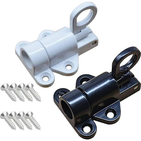 Lot de 2 verrous de sécurité à ressort, pêne dormant automatique avec vis, pour fenêtres, portes-fenêtres, armoires de rangement (noir, blanc)