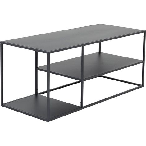 Table Basse Avec Étagères "Staal" 120cm Noir (1/4)